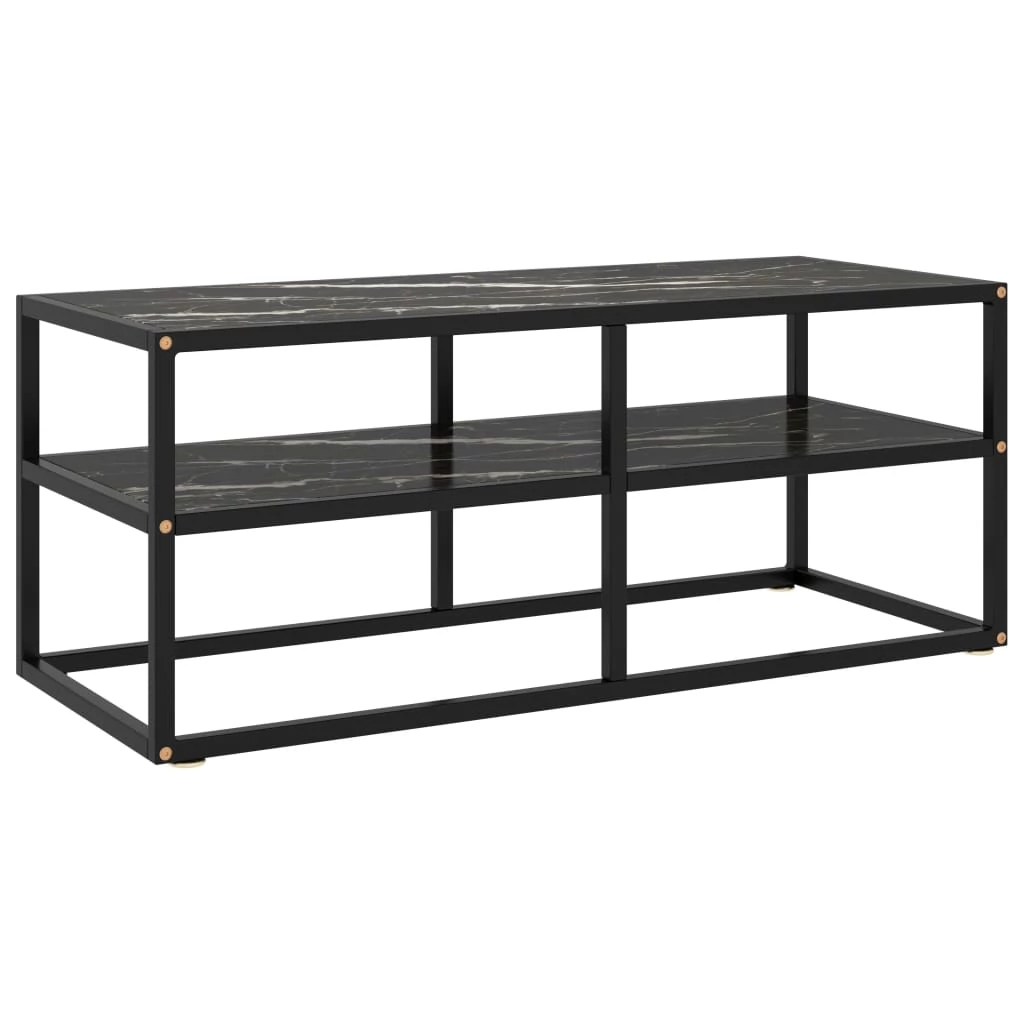 Fekete TV-szekrény fekete márvány mintás üveggel 100x40x40 cm