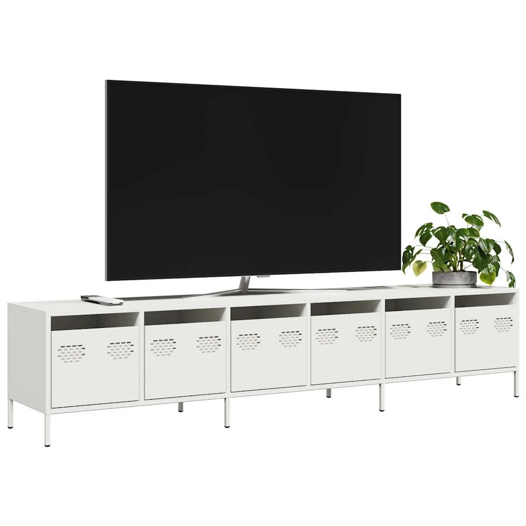 Fehér hidegen hengerelt acél TV-szekrény 202 x 39 x 43,5 cm