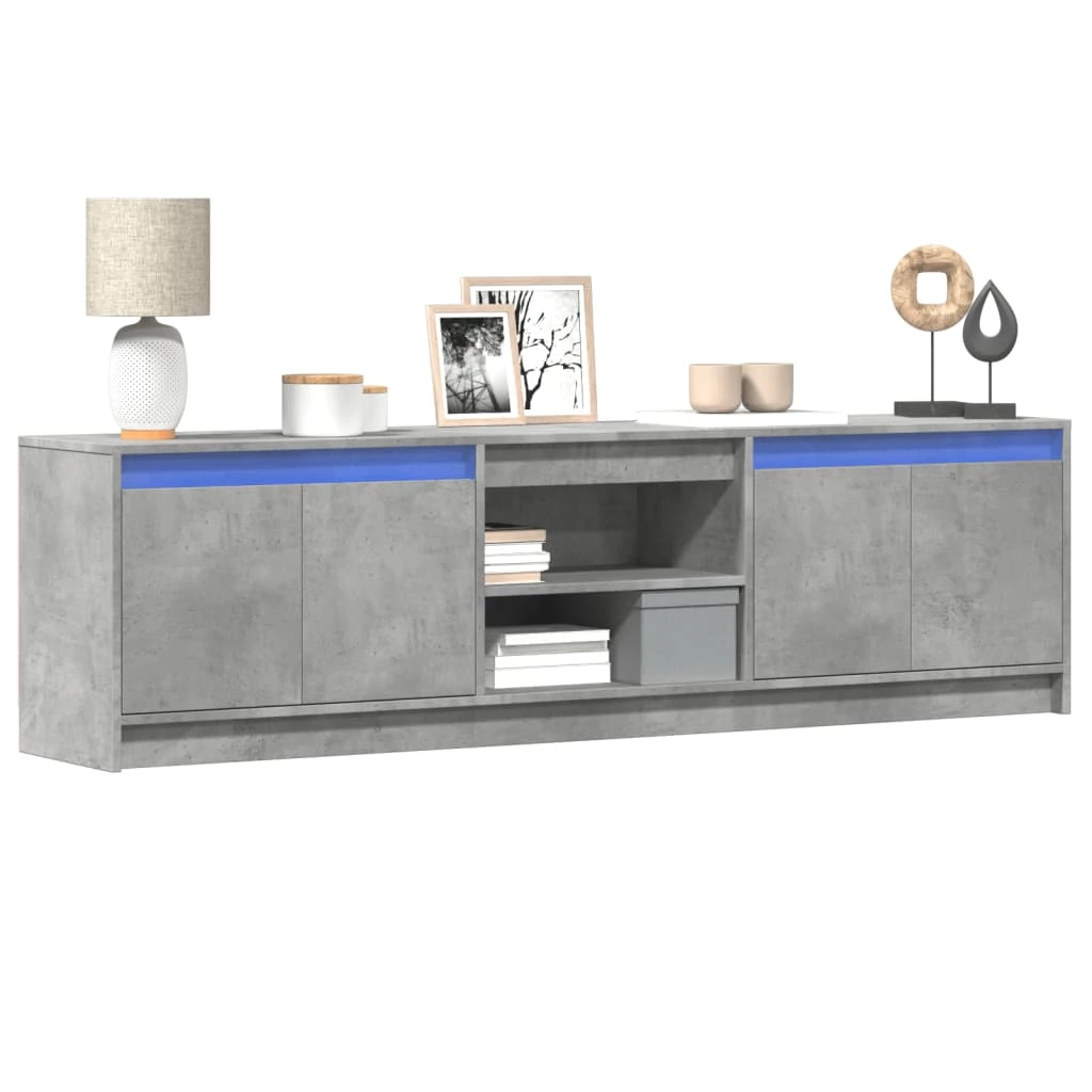 Betonszürke szerelt fa TV-szekrény LED-ekkel 180 x 34 x 50 cm