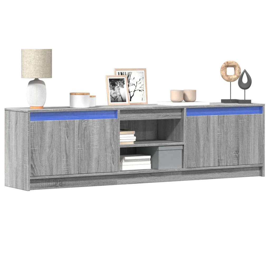 Szürke sonoma színű szerelt fa LED-es TV-szekrény 180x34x50 cm