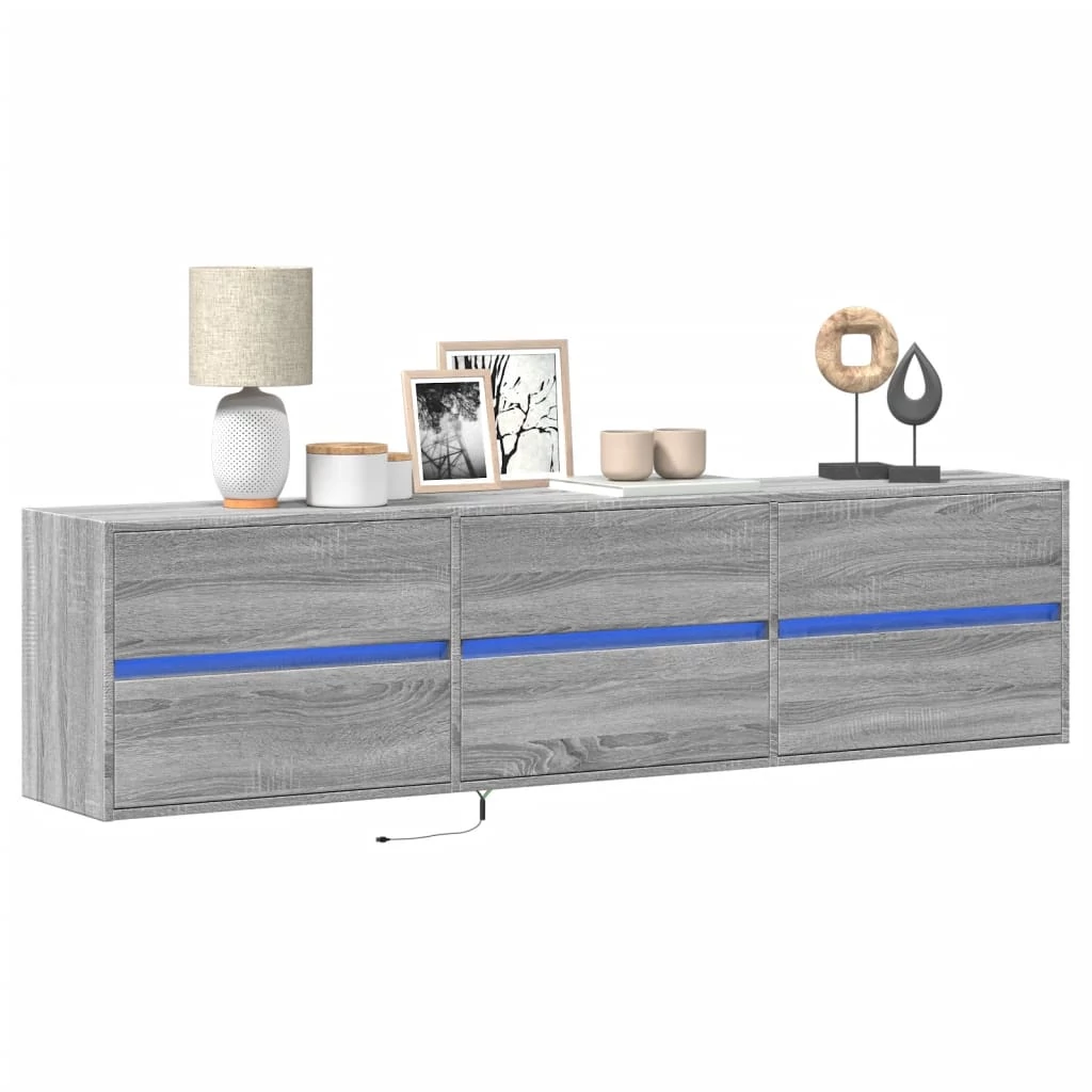 Szürke sonoma színű fali TV-szekrény LED-del 180 x 31 x 45 cm