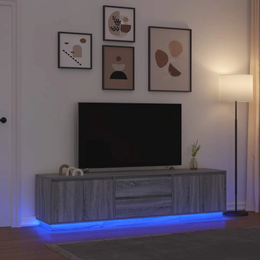 Szürke sonoma színű TV-szekrény LED-lámpákkal 193,5x41x50 cm