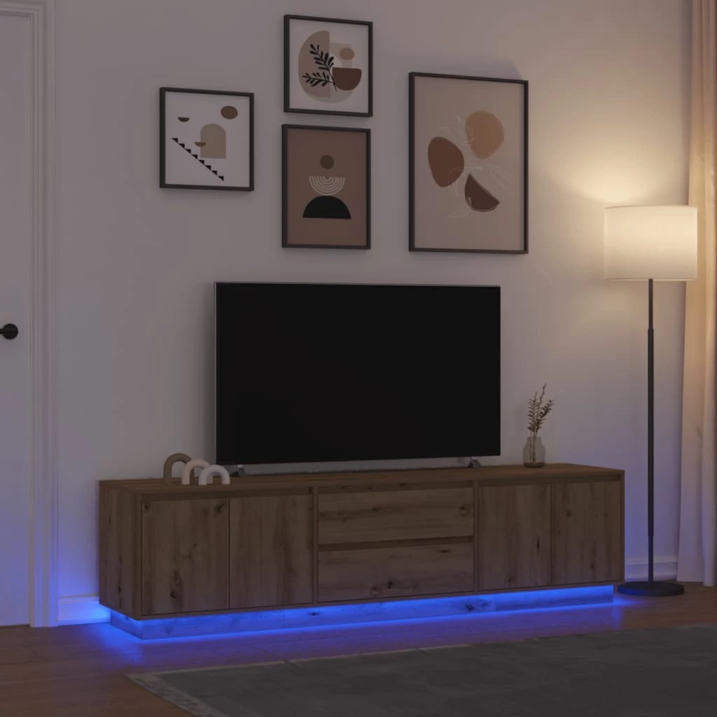Kézműves tölgy színű TV-szekrény LED-lámpákkal 193,5x41x50 cm