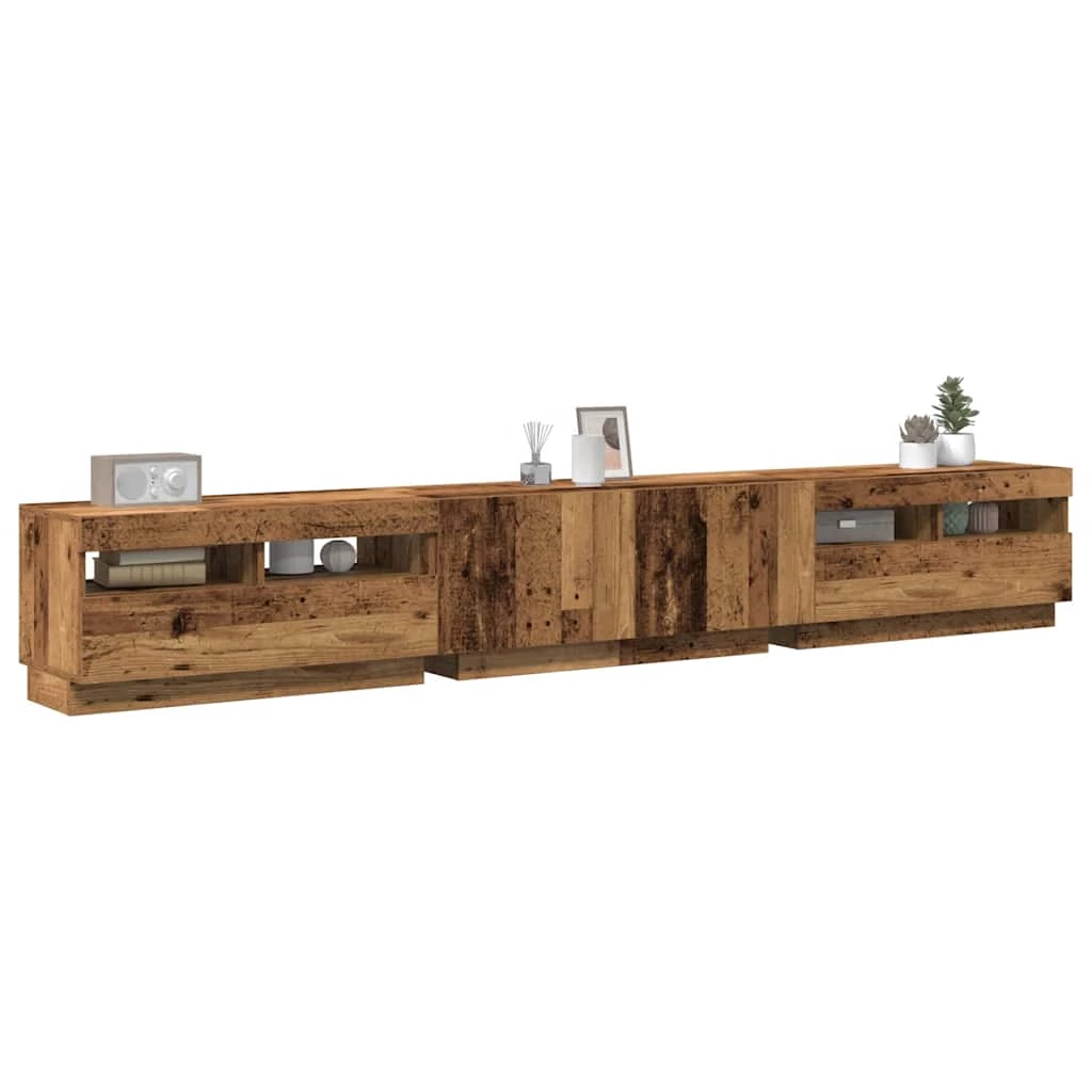 Antik fa színű szerelt fa TV-szekrény LED-ekkel 260x35x40 cm