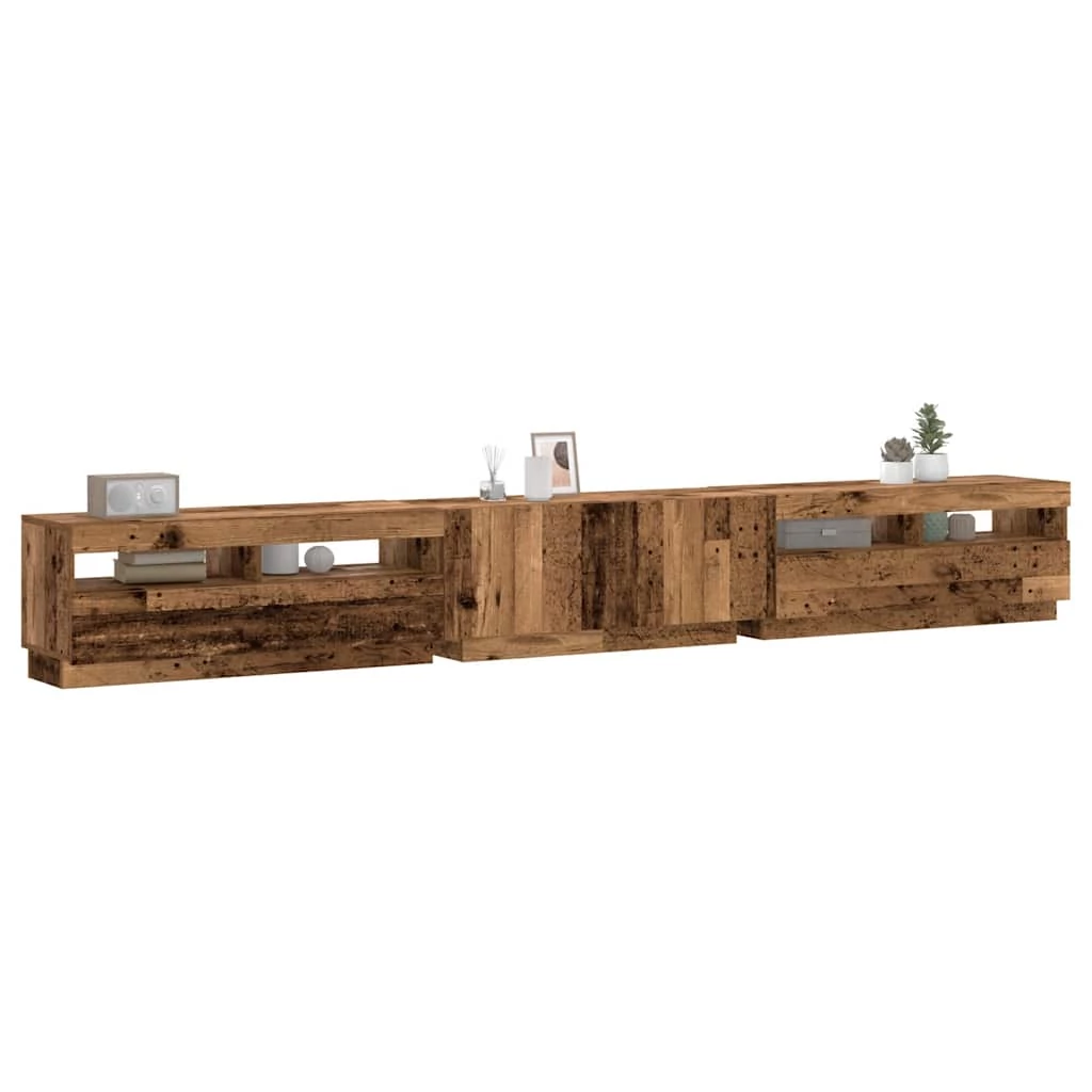 Antik fa színű szerelt fa TV-szekrény LED-ekkel 300x35x40 cm