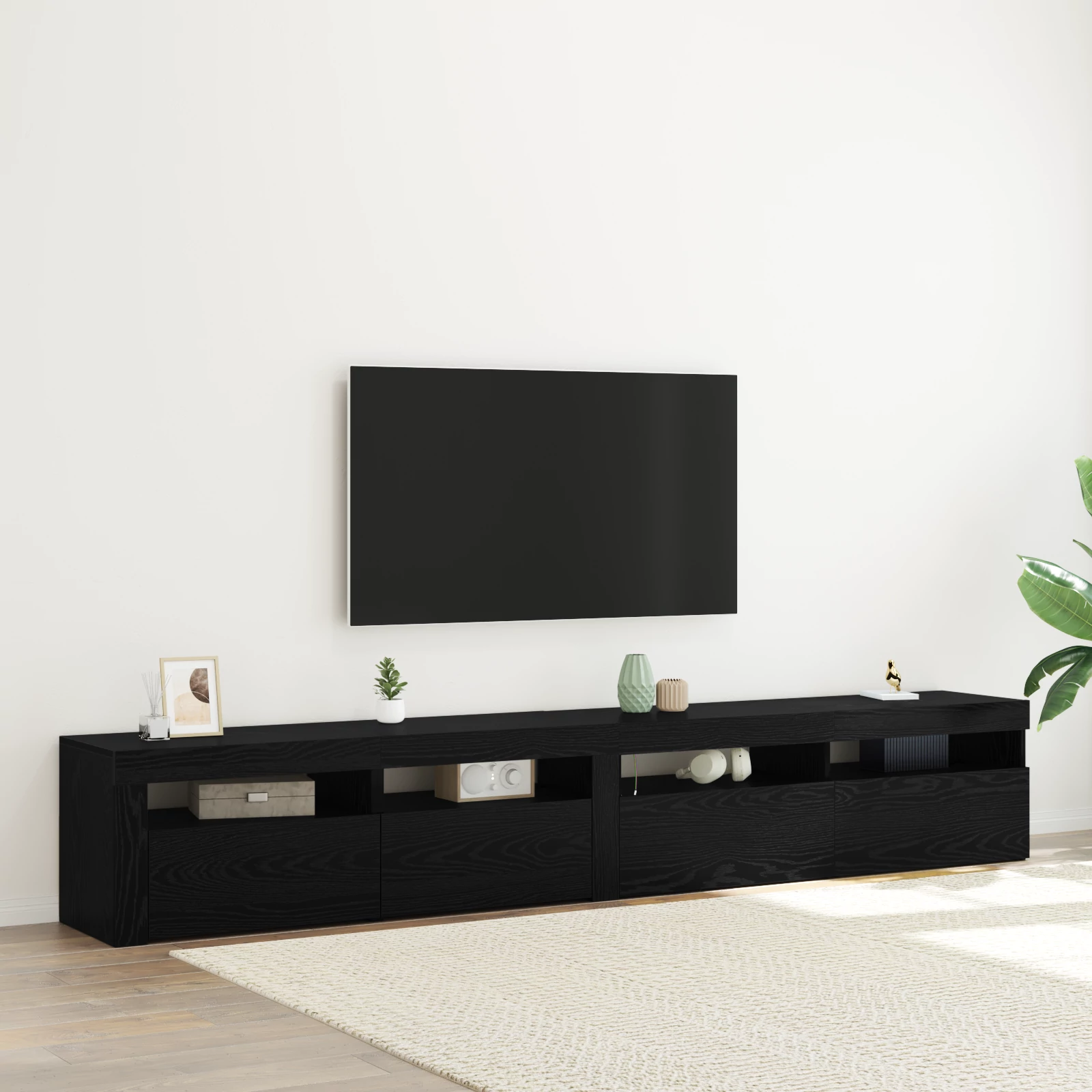 TV szekrények 2 db LED lámpával fekete tölgy szerelt fából