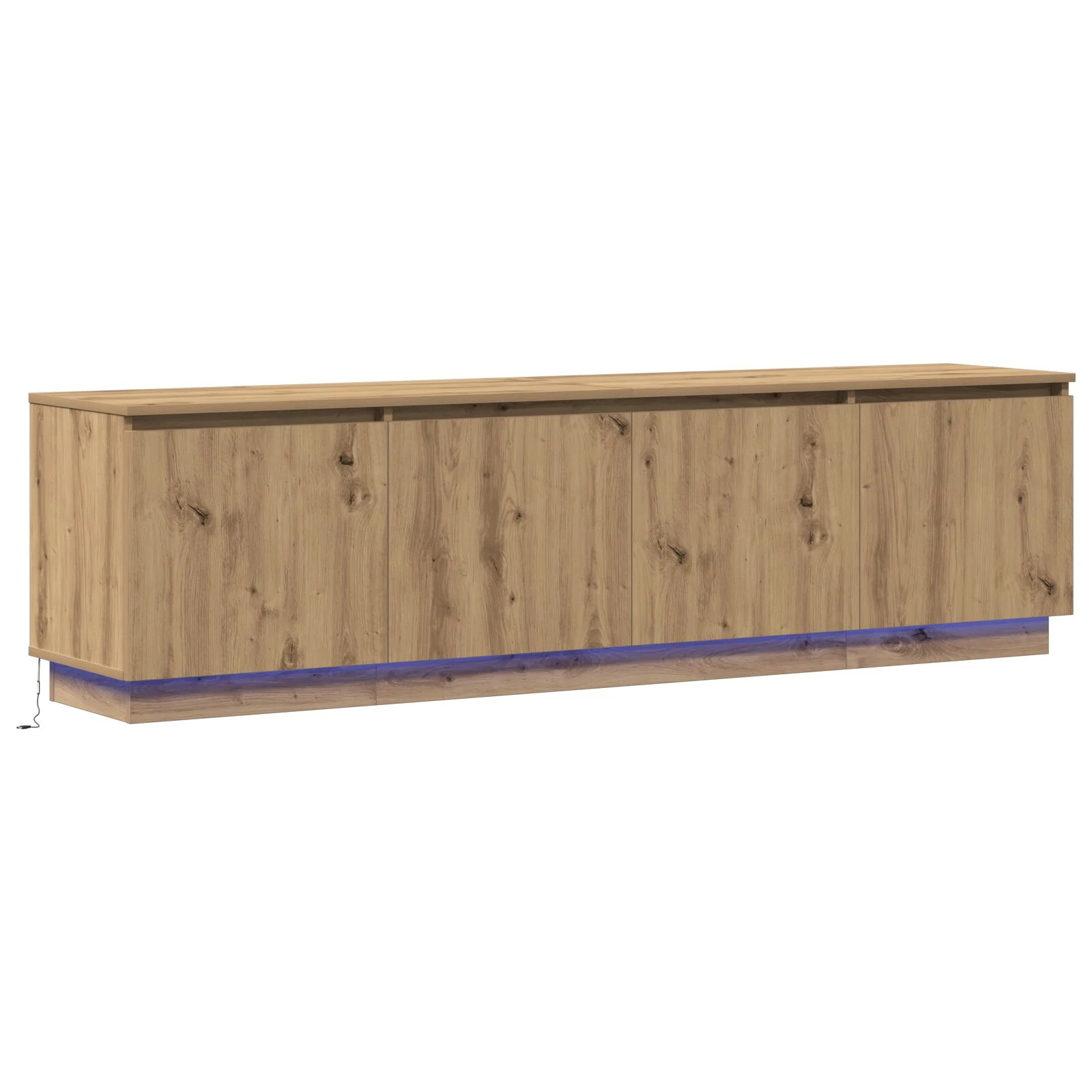 TV Szekrény LED Fénnyel Kézműves Tölgy 180x38x49 cm Rétegelt Lemez