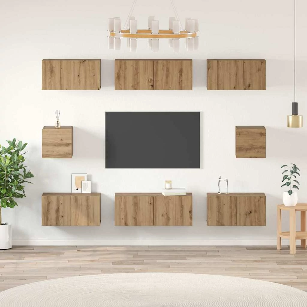 TV Szekrény Szett polcokkal Falra szerelhető Egyéb tárolóval 8 pcs kézműves tölgy