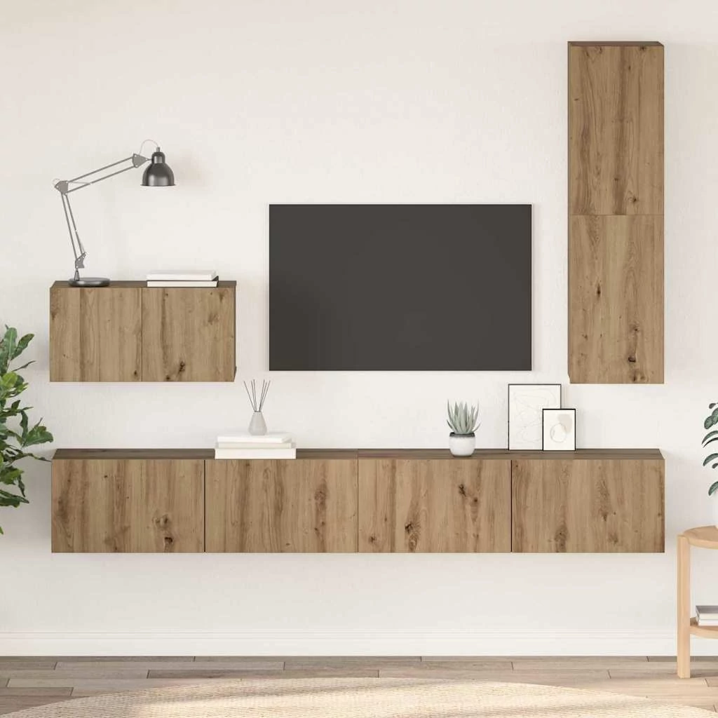 TV Szekrény Szett 4 pcs kézműves tölgy Közepes Faanyag