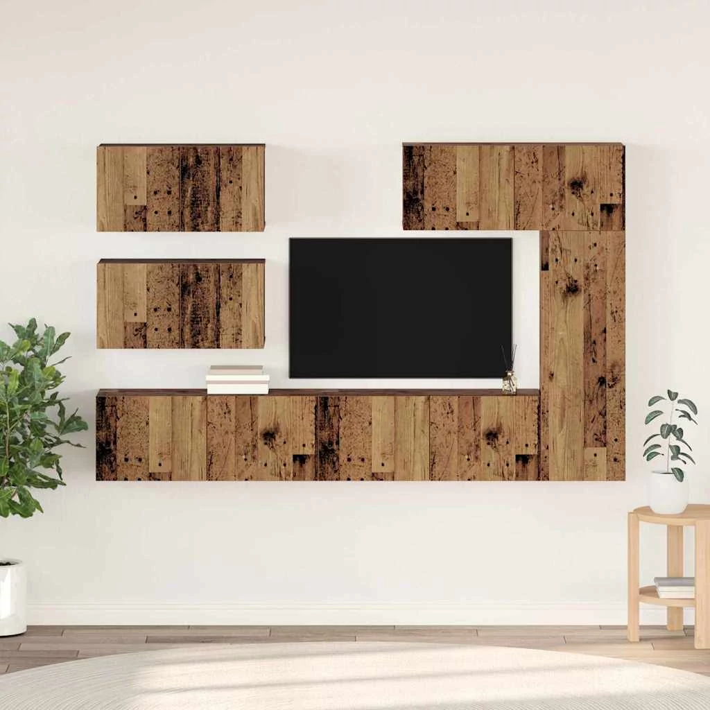 TV szekrény garnitúra 6 pcs Régi fa 30.5 x 30 x 90 cm Faanyag