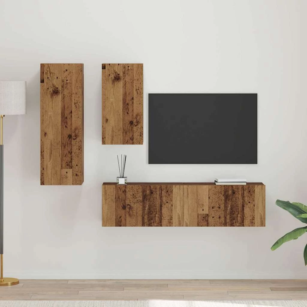 TV szekrény garnitúra polcokkal 4 pcs Régi fa 30.5 x 30 x 90 cm