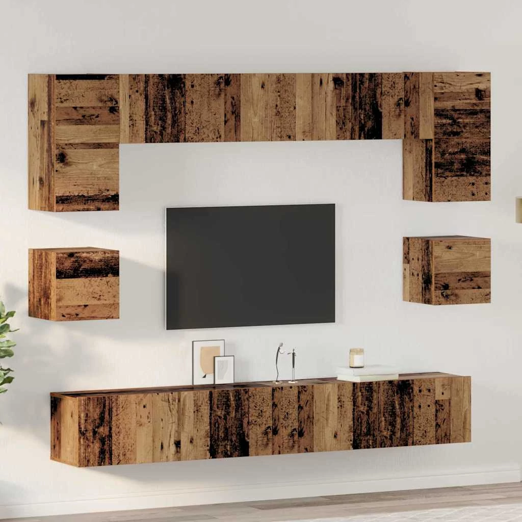 TV szekrény garnitúra 8 pcs Régi fa 100 x 30 x 30 cm Faanyag
