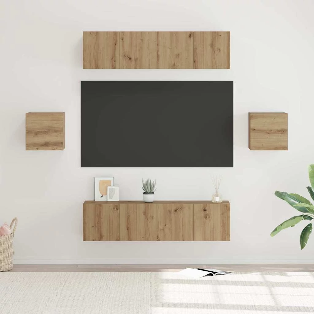 TV szekrény garnitúra Falra szerelhető tárolóval ajtóval 6 pcs kézműves tölgy