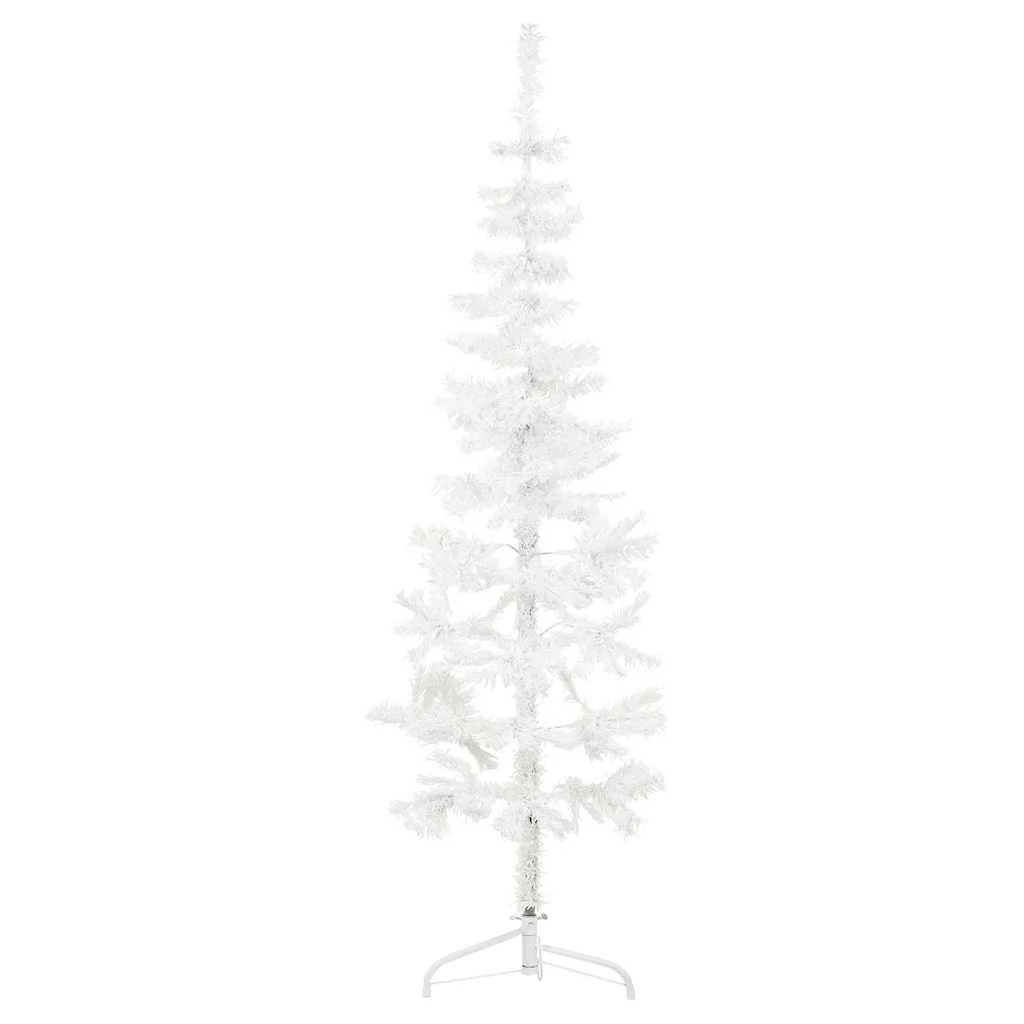 Fehér vékony fél műkarácsonyfa állvánnyal 120 cm