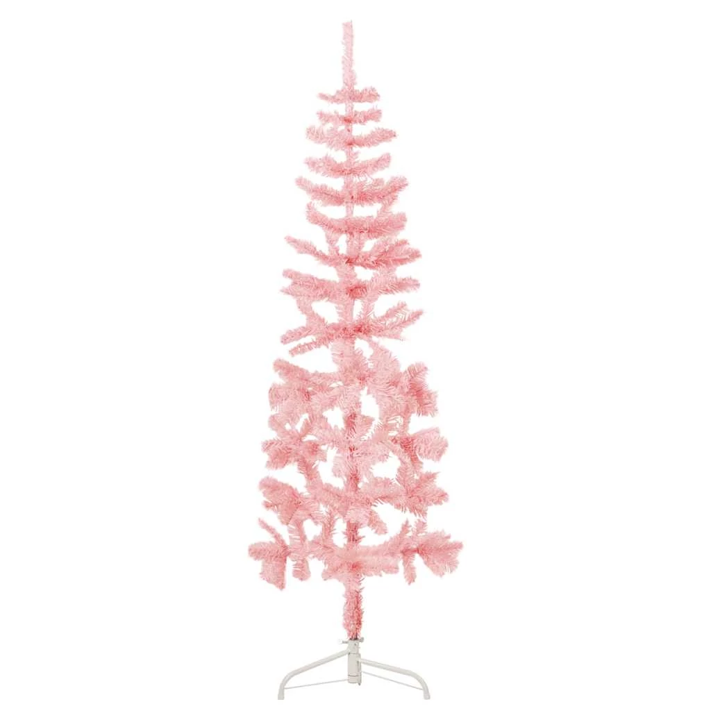 Rózsaszín vékony fél műkarácsonyfa állvánnyal 120 cm