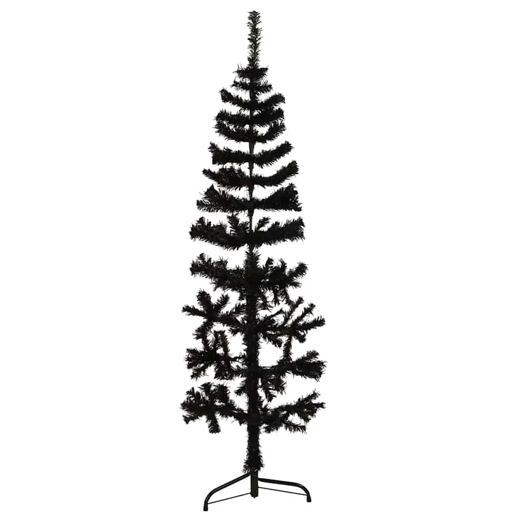 Fekete vékony fél műkarácsonyfa állvánnyal 120 cm