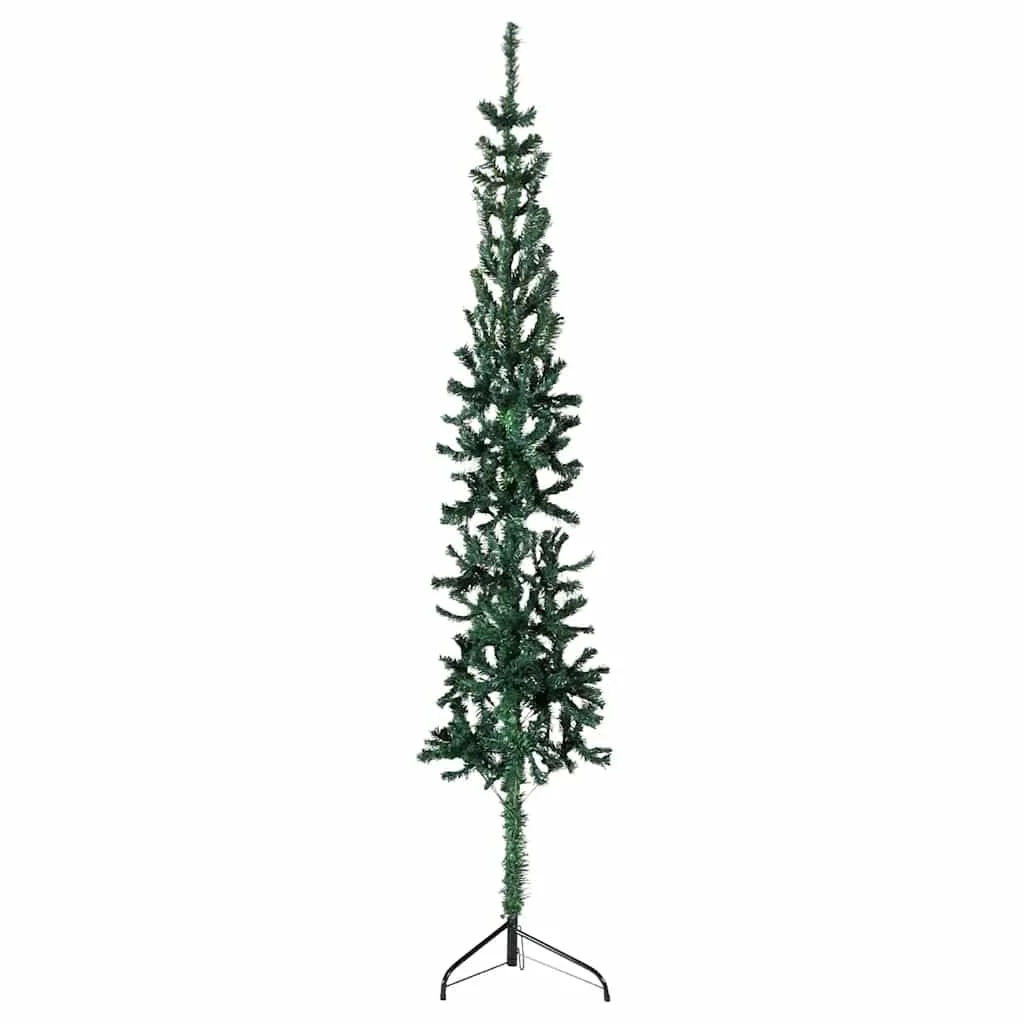 Zöld vékony fél műkarácsonyfa állvánnyal 210 cm