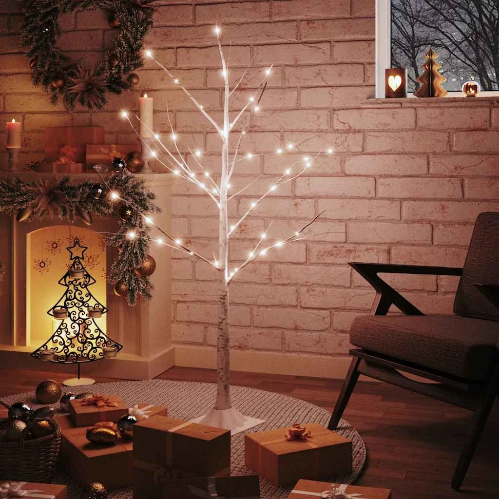 Fehér LED-es nyírfa 48 meleg fehér LED-del 120 cm