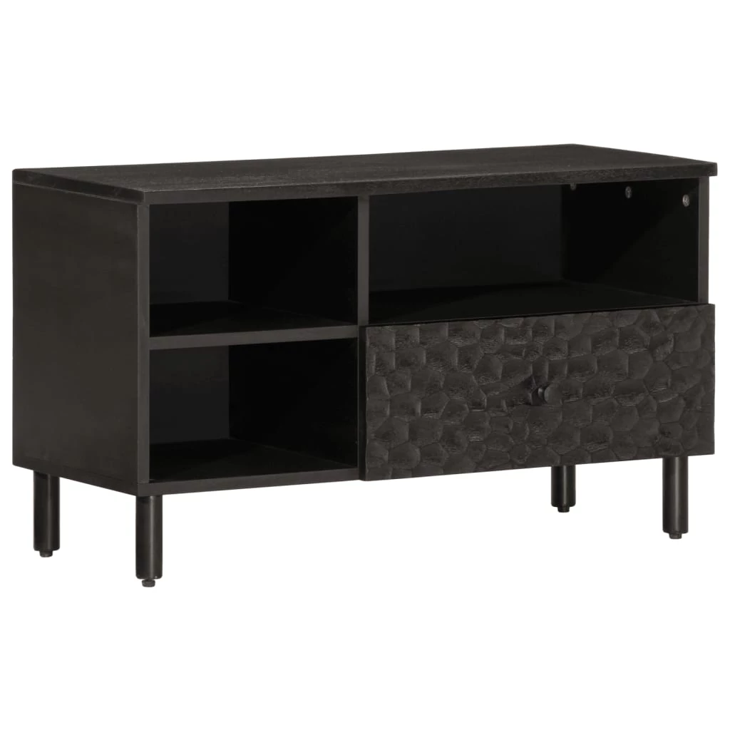 Fekete tömör mangófa TV-szekrény 80 x 33 x 46 cm