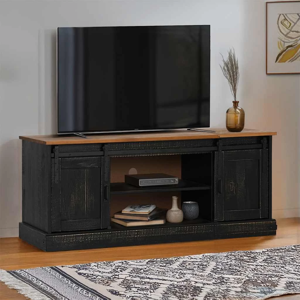 HALDEN fekete tömör fa TV szekrény 2 tolóajtóval 150x40x60 cm