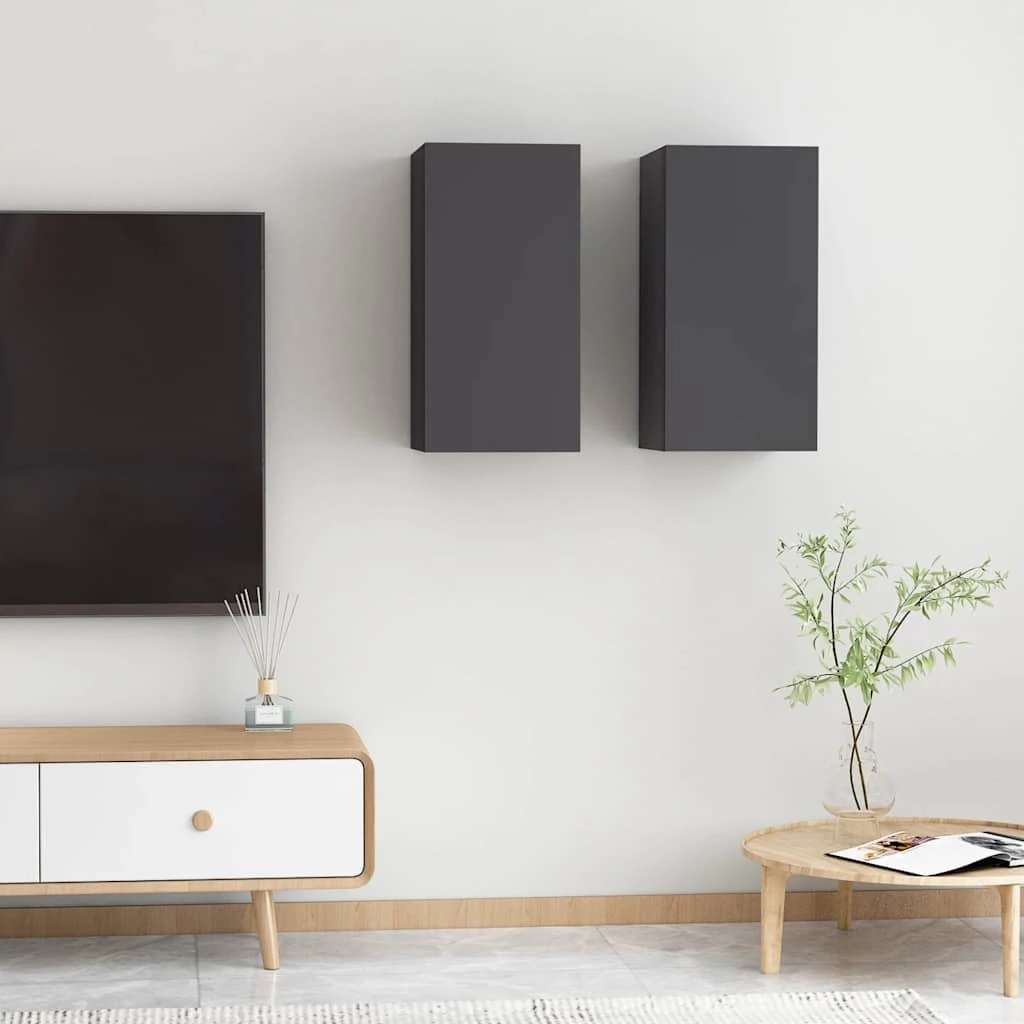 2 db szürke szerelt fa TV-szekrény 30,5 x 30 x 60 cm