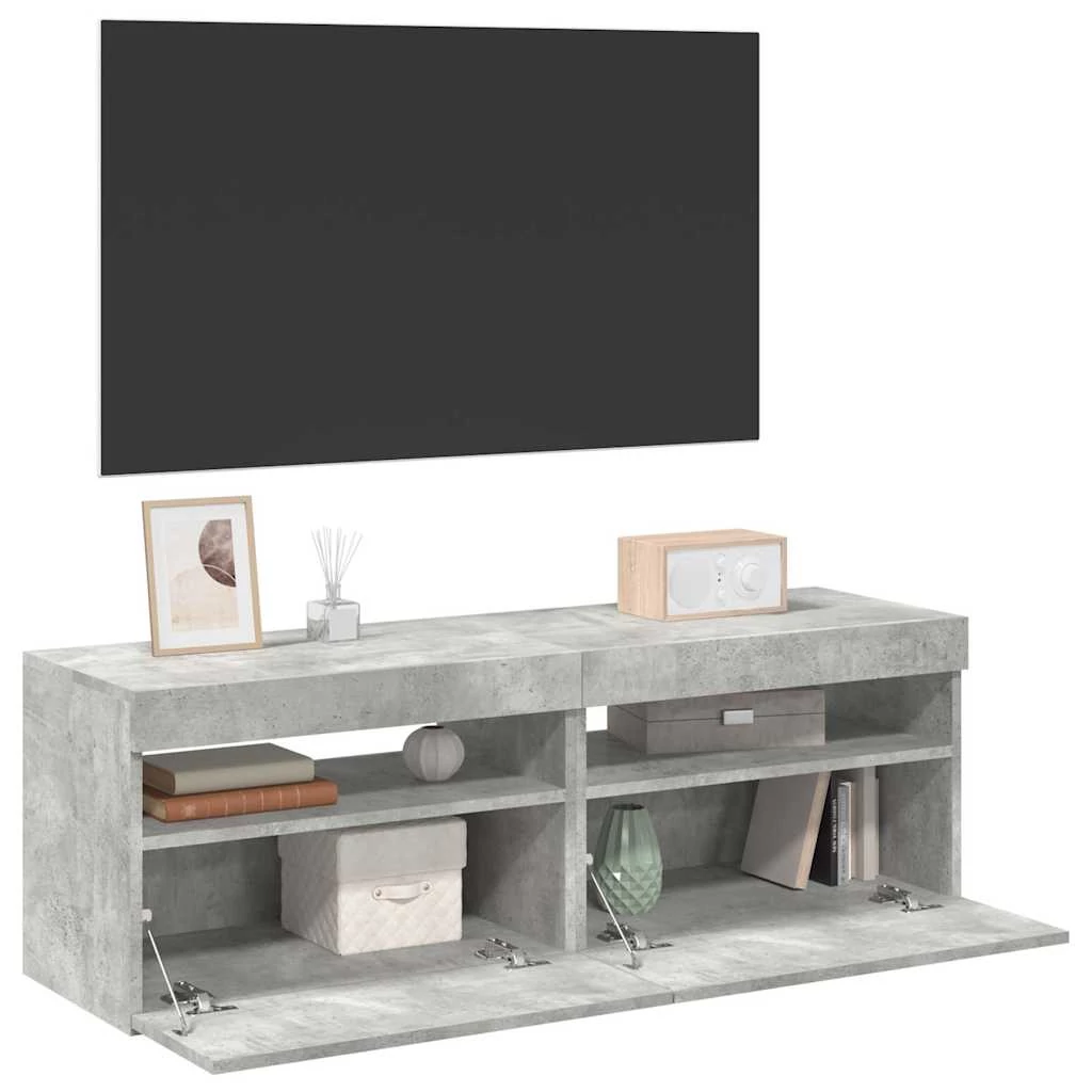 2 db betonszürke TV-szekrény LED-lámpákkal 60 x 35 x 40 cm