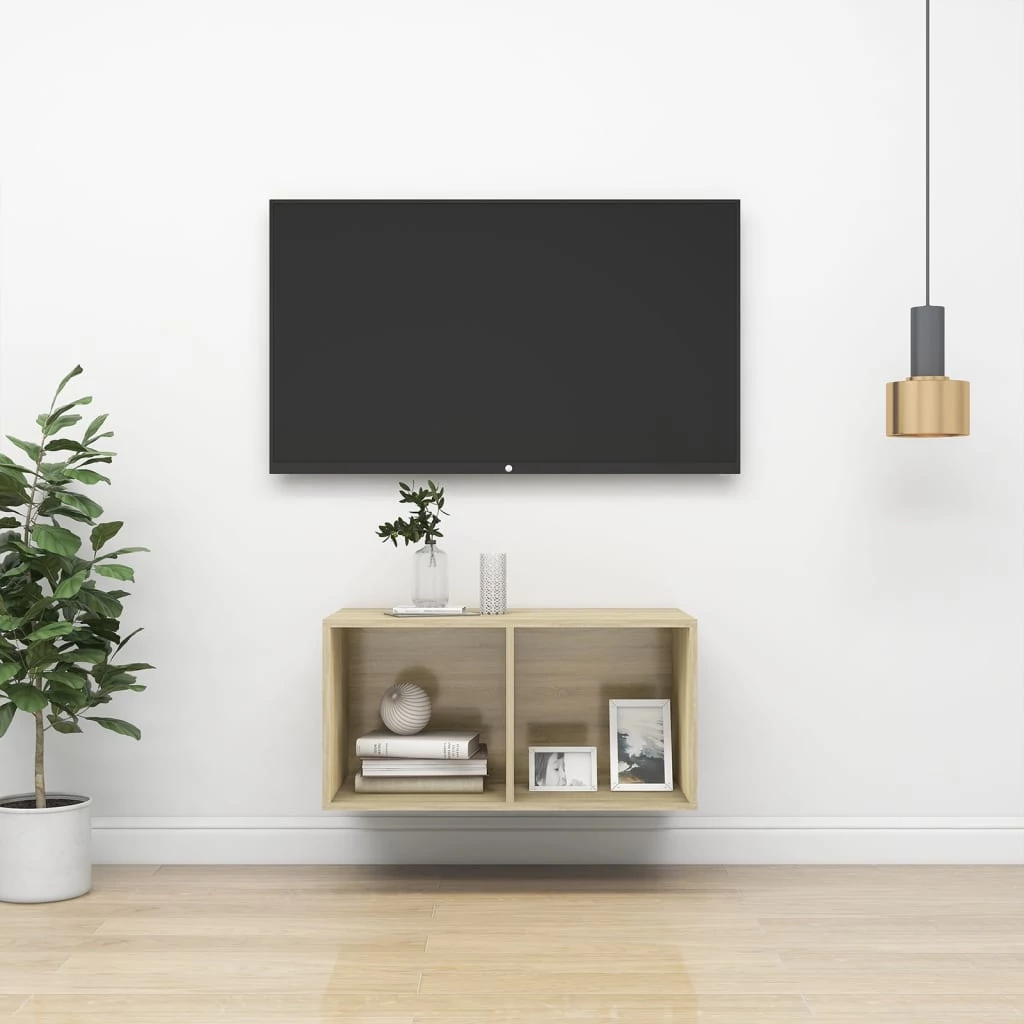 Sonoma tölgy színű szerelt fa fali TV-szekrény 37 x 37 x 72 cm