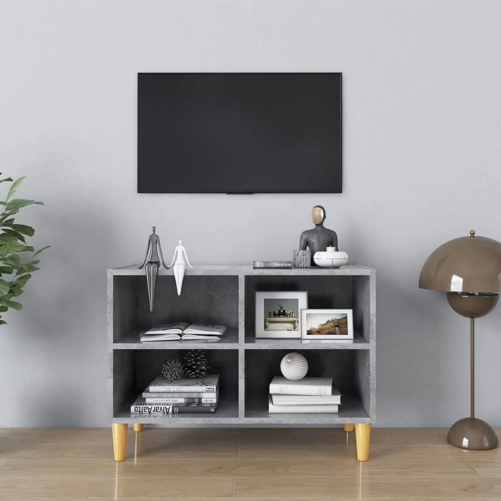 Betonszürke TV-szekrény tömör falábakkal 69,5 x 30 x 50 cm