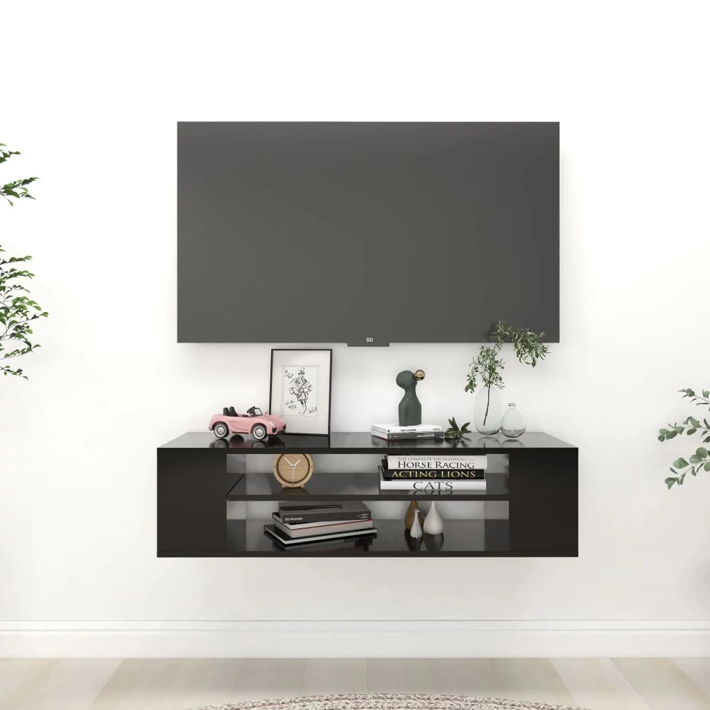 Fekete szerelt fa függő TV-szekrény 100 x 30 x 26,5 cm