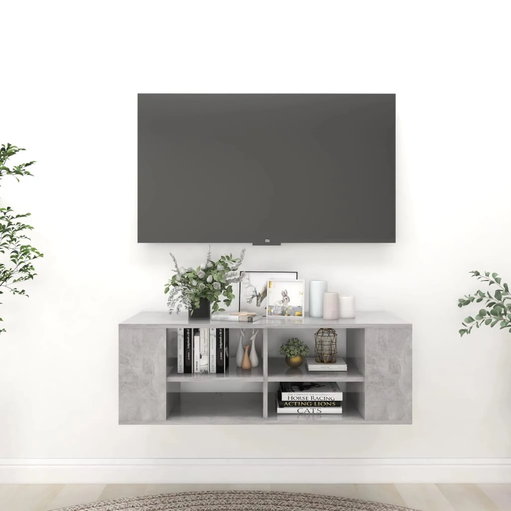 Betonszürke szerelt fa falra szerelhető TV-szekrény 102x35x35cm