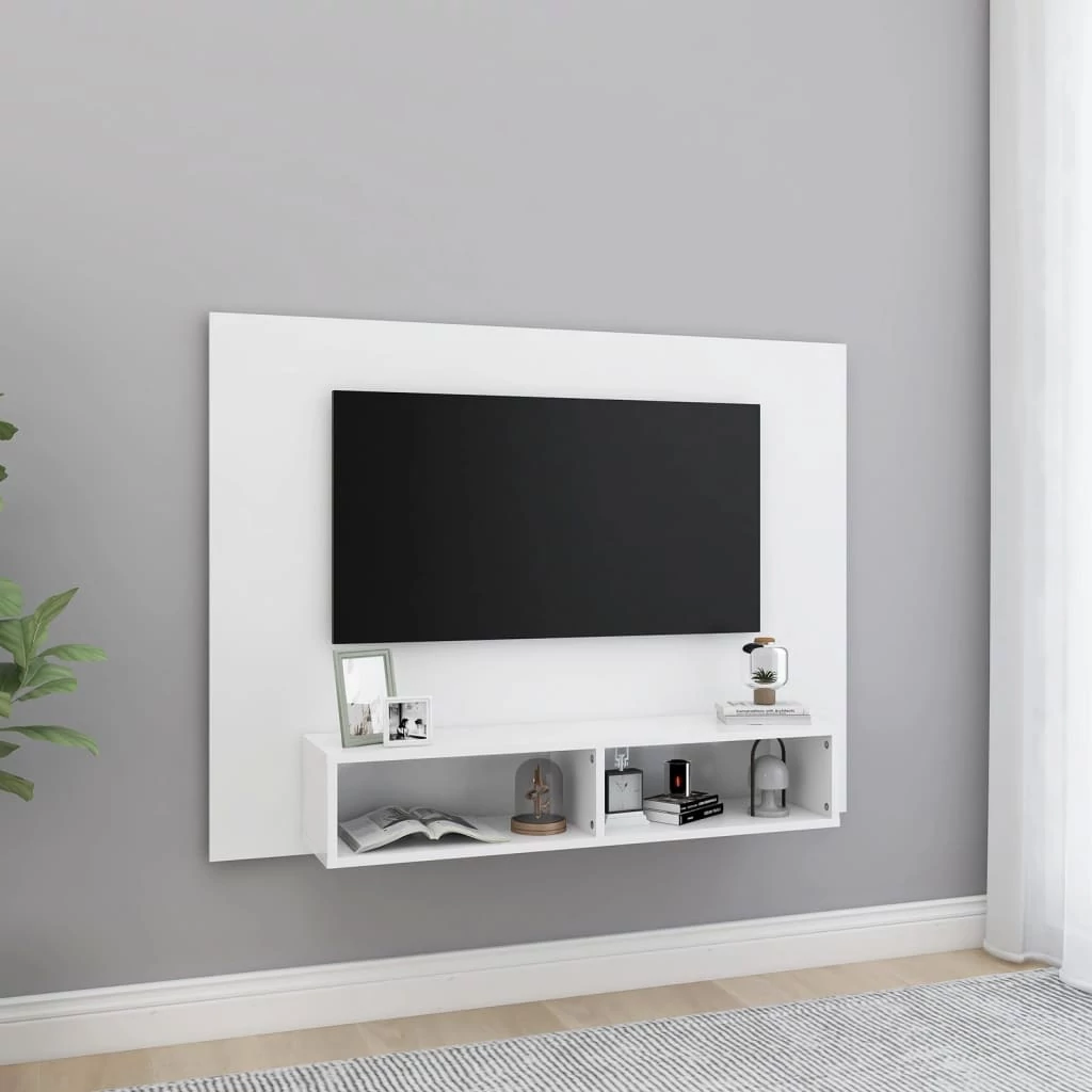 Fehér szerelt fa fali TV-szekrény 120 x 23,5 x 90 cm