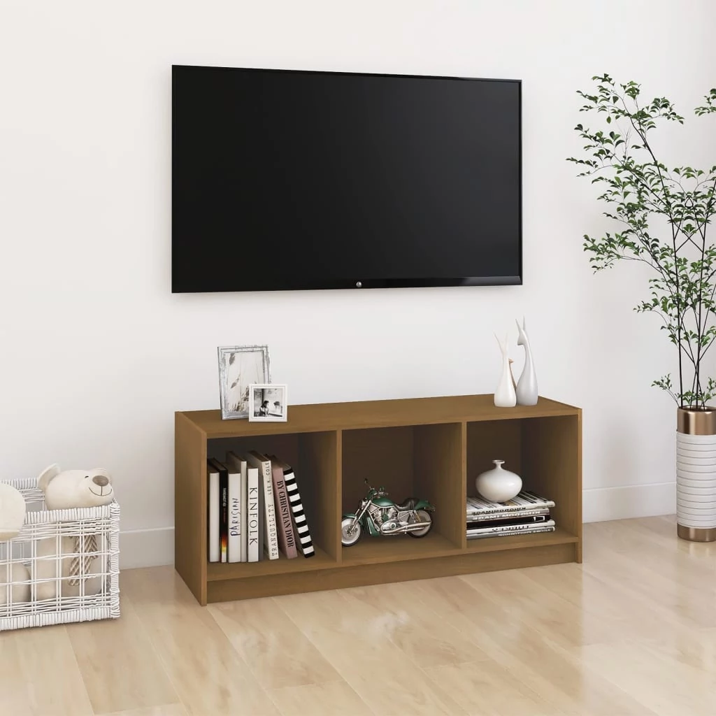 Mézbarna tömör fenyőfa TV-szekrény 104 x 33 x 41 cm