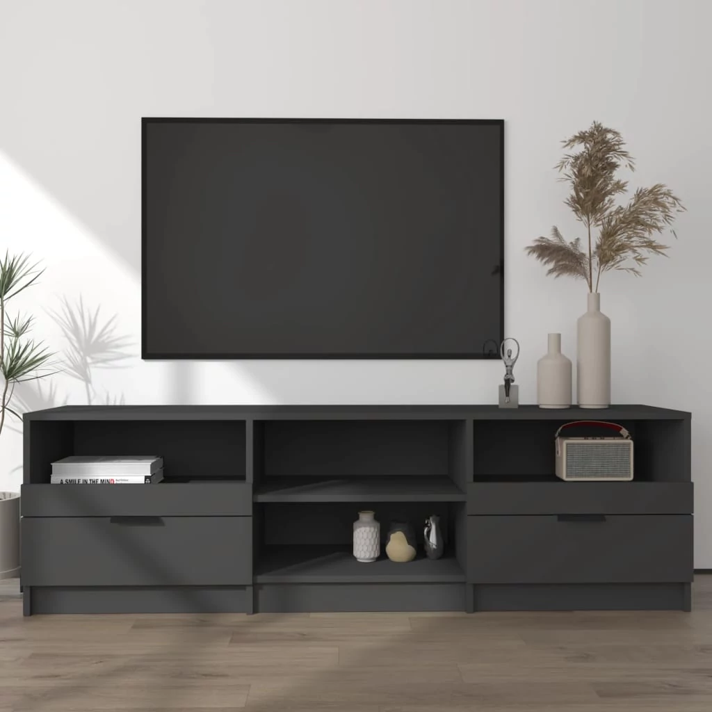 Fekete szerelt fa TV-szekrény 150 x 33,5 x 45 cm