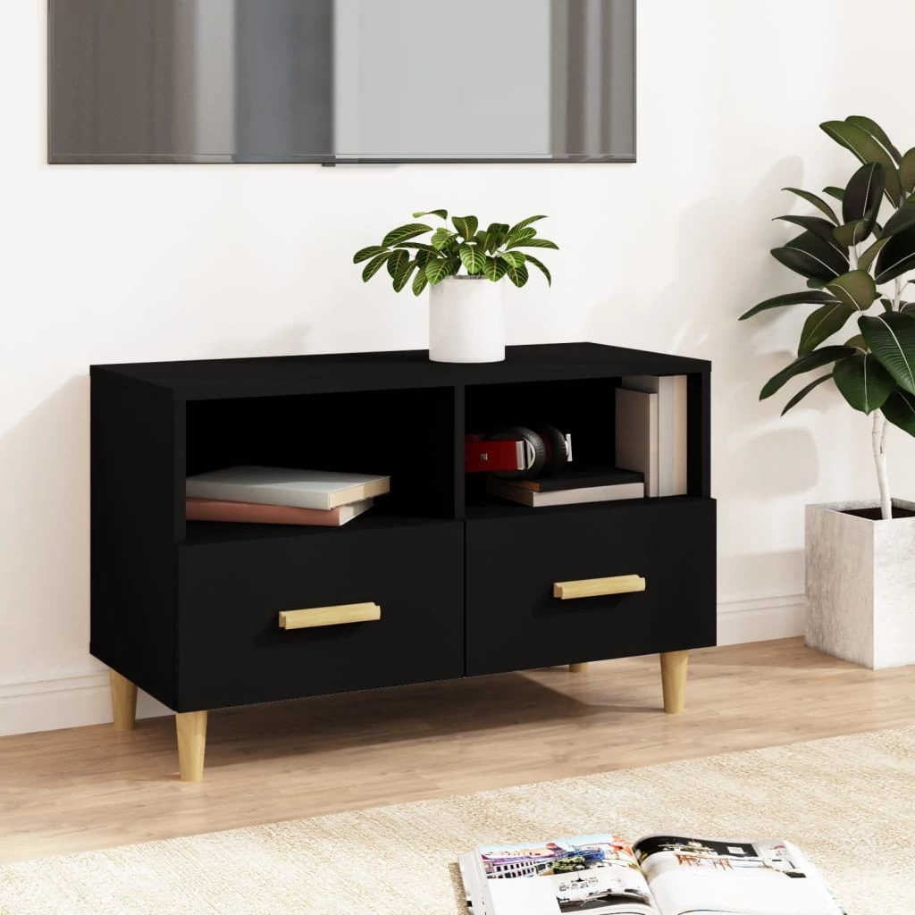 Fekete szerelt fa TV-szekrény 80 x 36 x 50 cm