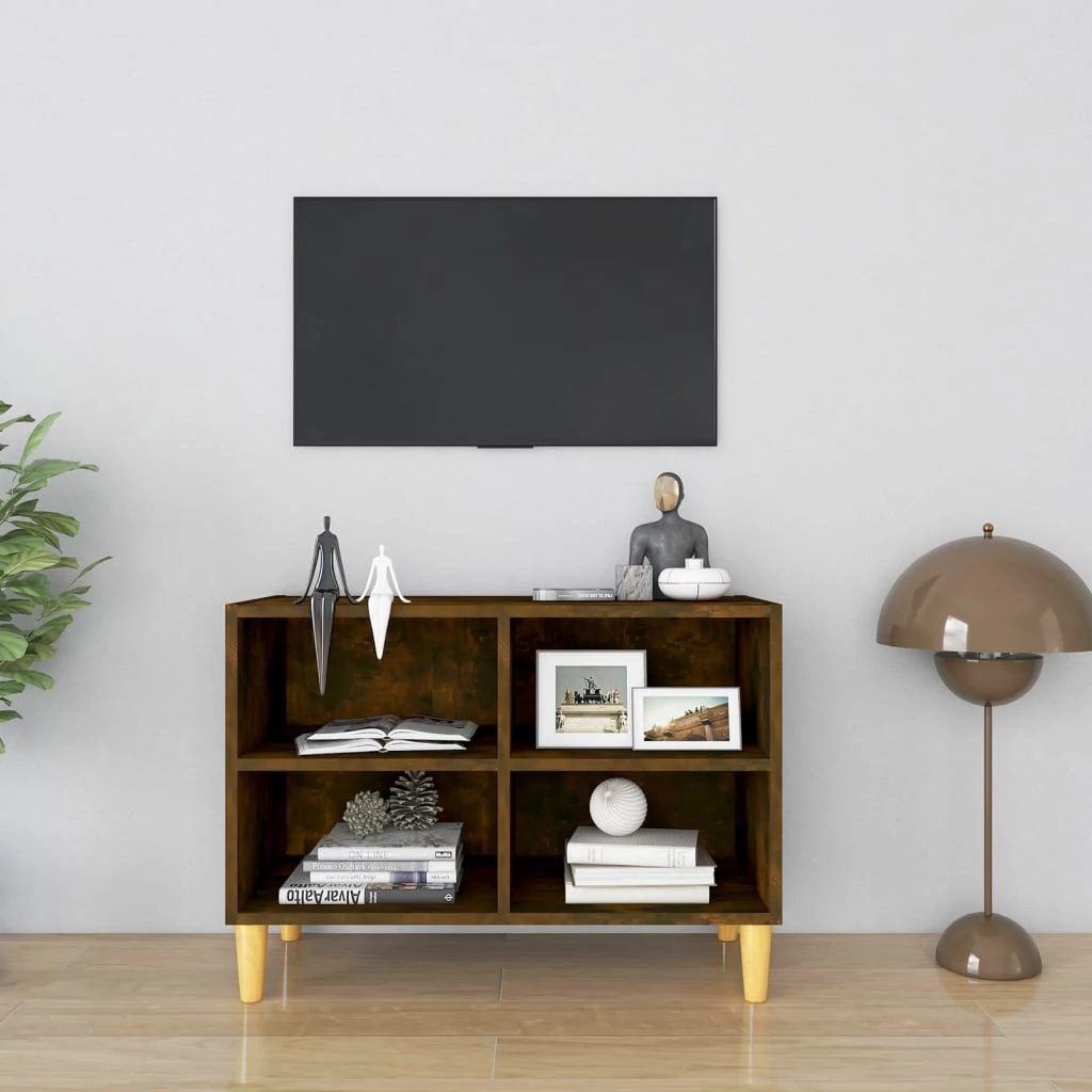 Füstös tölgy színű TV-szekrény tömör falábakkal 69,5x30x50 cm