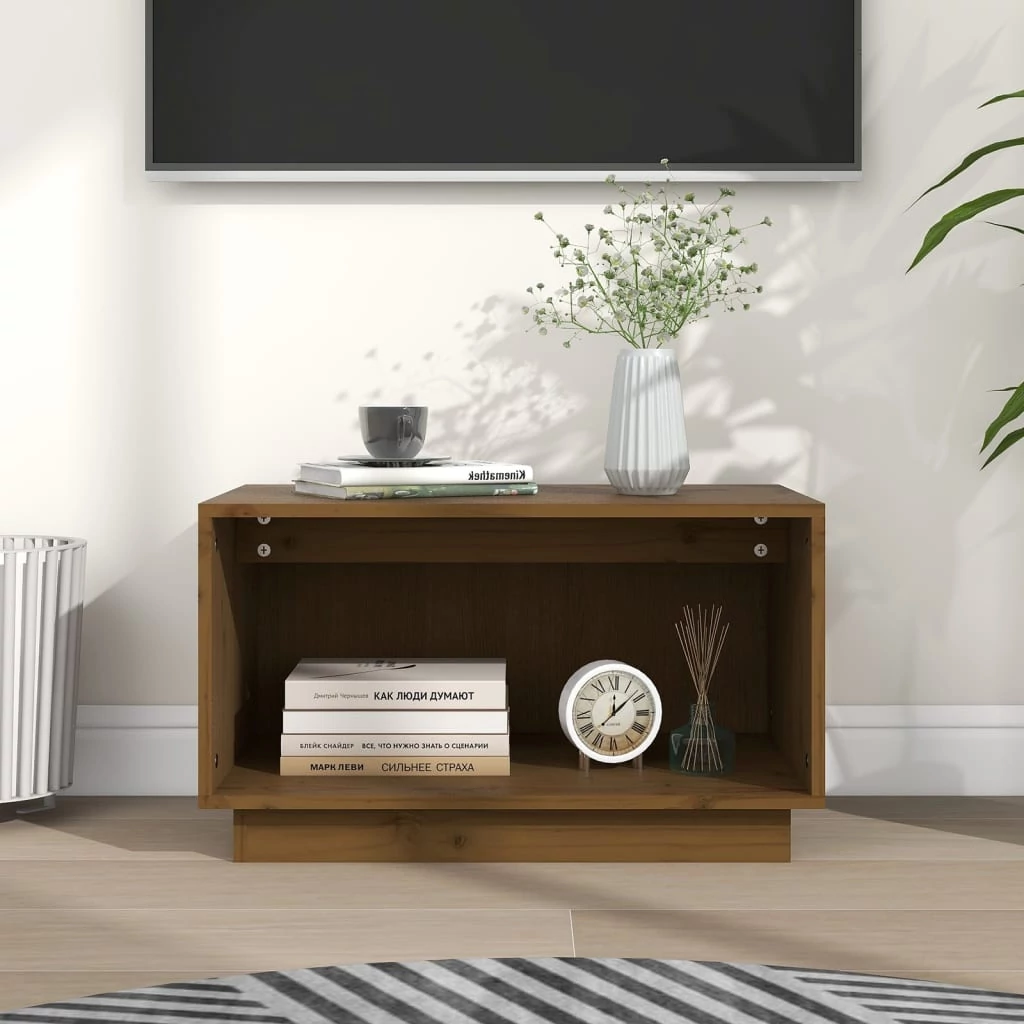 Mézbarna tömör fenyőfa TV-szekrény 60x35x35 cm