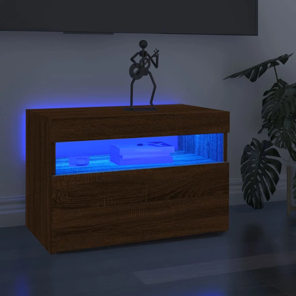 Barna tölgyszínű TV-szekrény LED-ekkel 60 x 35 x 40 cm