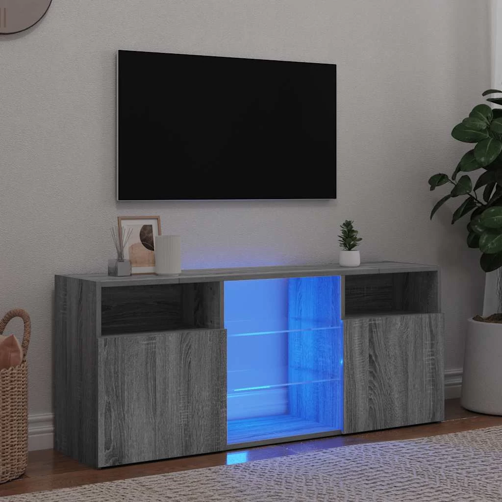 Szürke sonoma színű LED-es TV-szekrény 120 x 30 x 50 cm