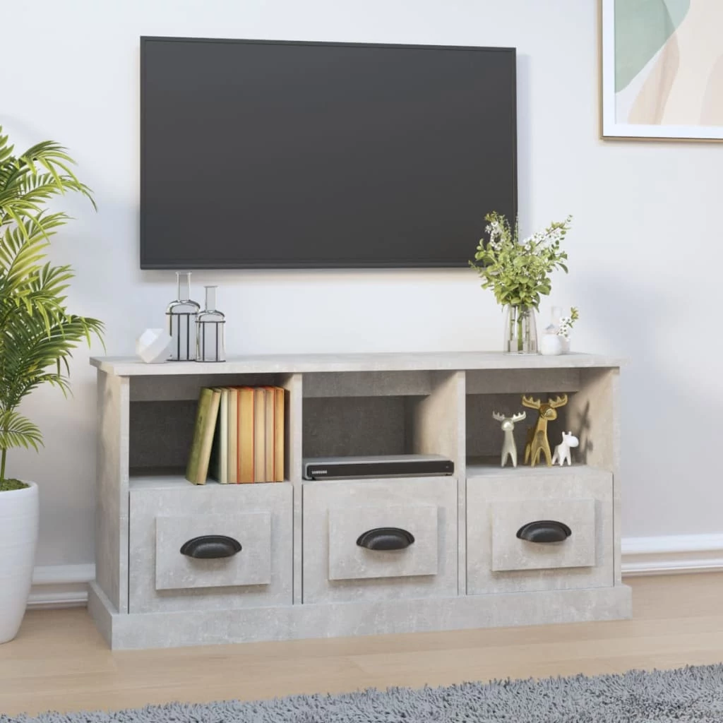 Betonszürke szerelt fa TV-szekrény 100x35x50 cm