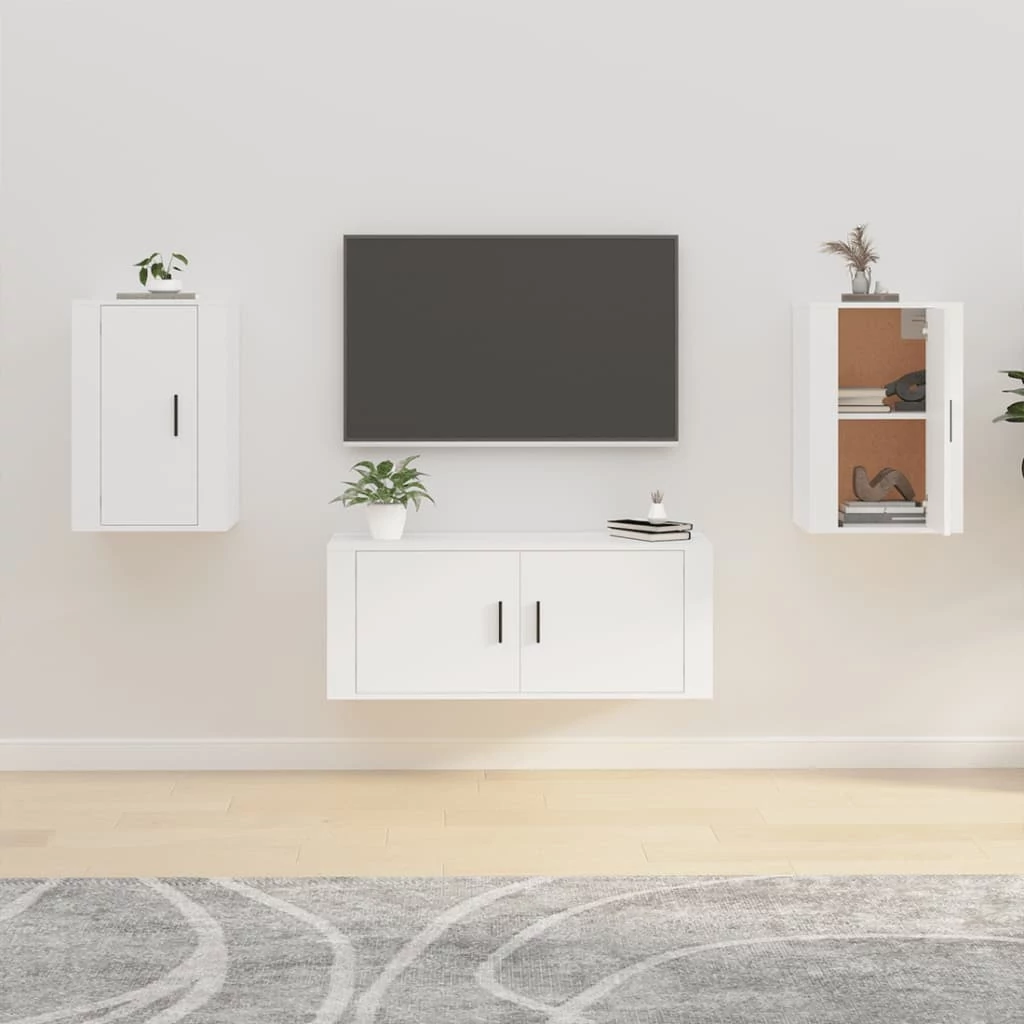 2 db fehér falra szerelhető TV-szekrény 40 x 34,5 x 60 cm
