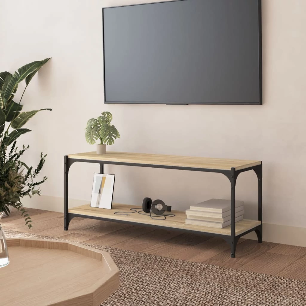 Sonoma tölgy színű szerelt fa és acél TV-szekrény 100x33x41 cm