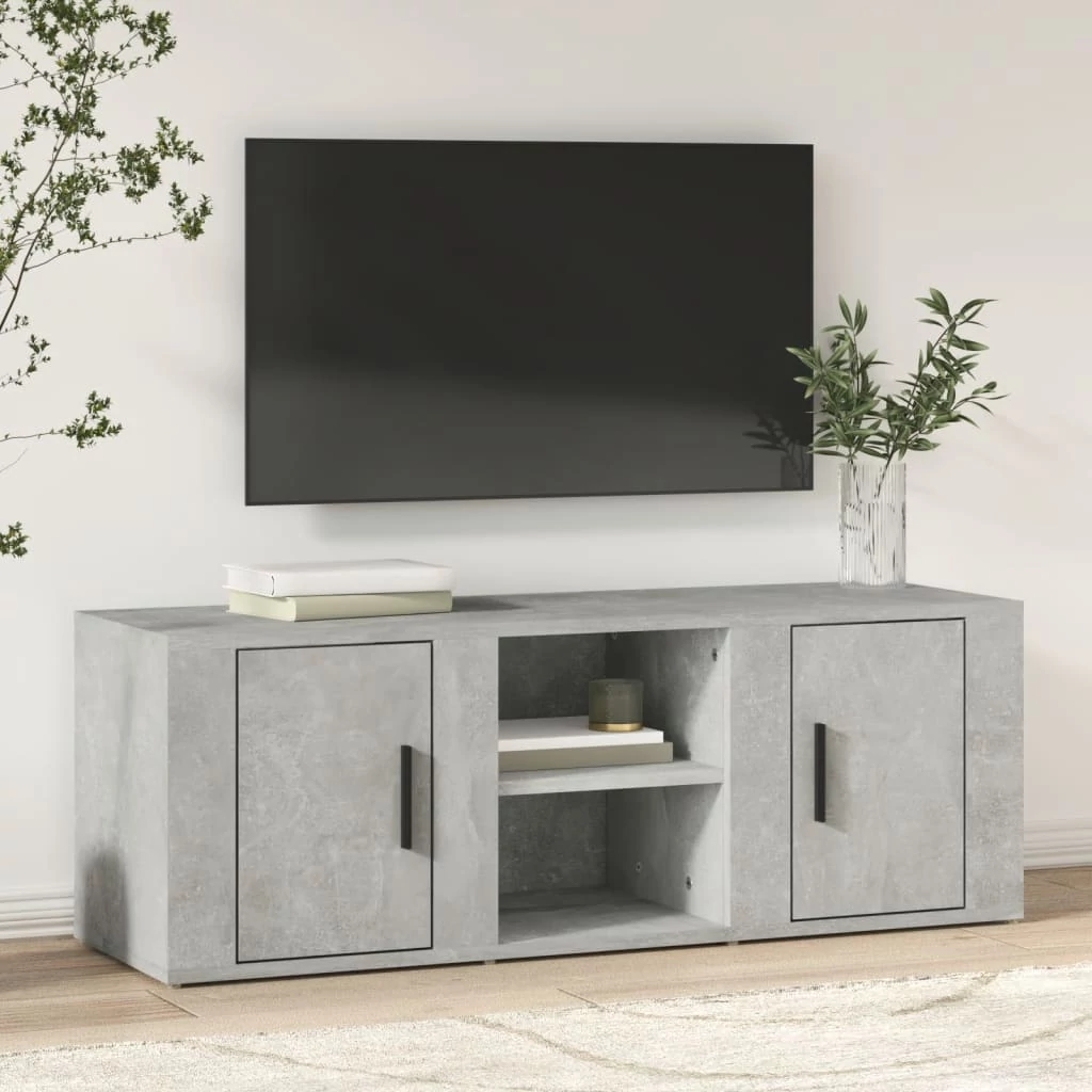 Betonszürke szerelt fa TV-szekrény 100 x 31,5 x 35 cm