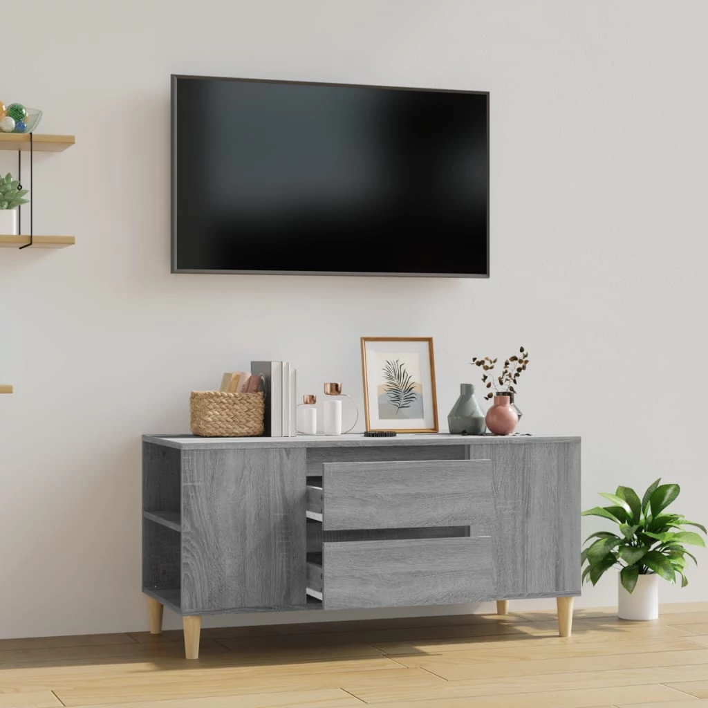 Szürke sonoma színű szerelt fa TV-szekrény 102x44,5x50 cm