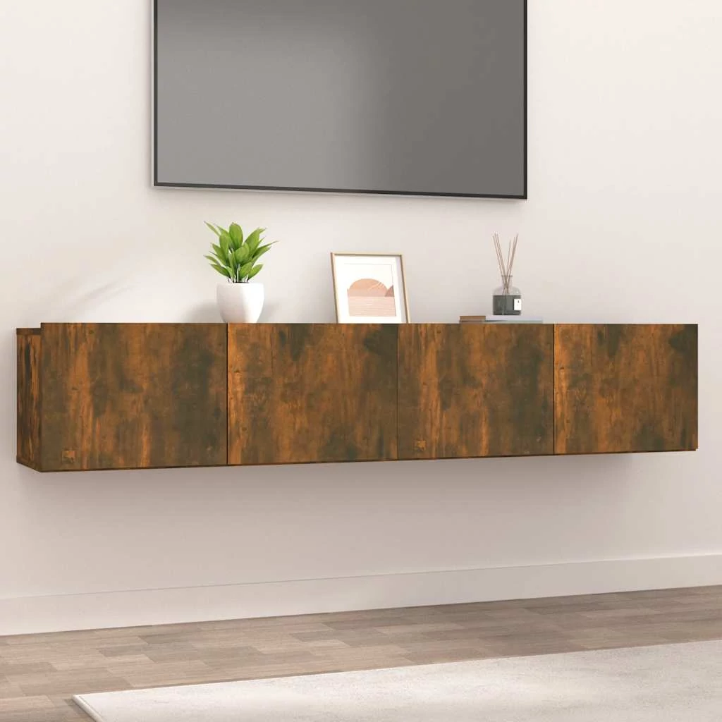 2 db füstös tölgy színű szerelt fa TV-szekrény 80 x 30 x 30 cm