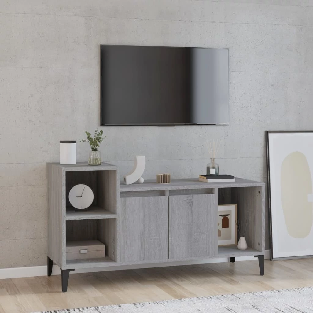 Szürke sonoma színű szerelt fa TV-szekrény 100x35x55 cm