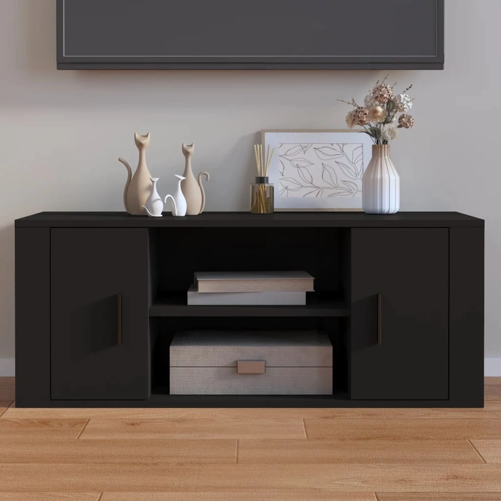Fekete szerelt fa TV-szekrény 100 x 35 x 40 cm