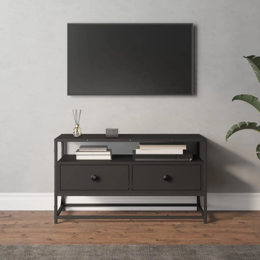 Fekete szerelt fa TV-szekrény 80x35x45 cm