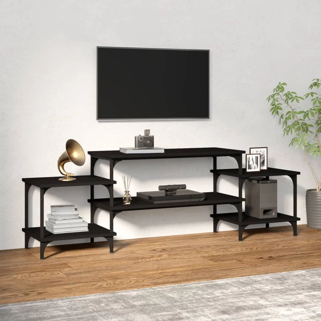 Fekete szerelt fa TV-szekrény 157x35x52 cm