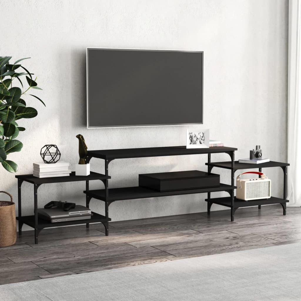 Fekete szerelt fa TV-szekrény 197x35x52 cm