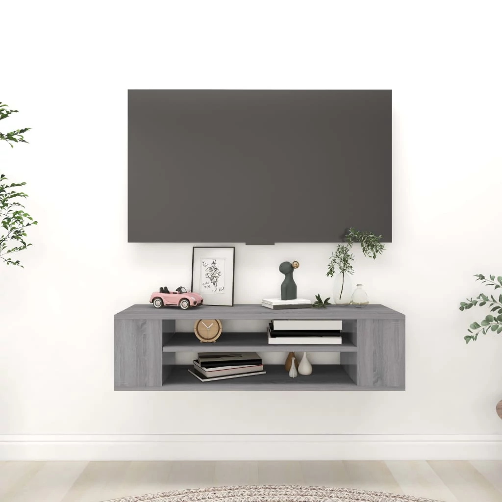 Szürke sonoma színű szerelt fa függő TV-szekrény 100x30x26,5 cm